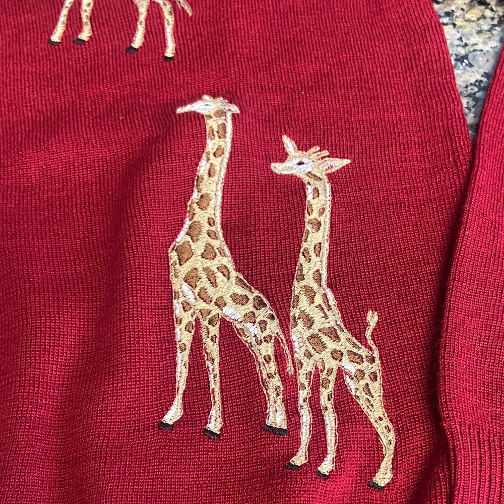 vintage Cyn-Les by Shirlee Designs sweater with giraffe embroidery maroon brown - Picture 3 of 13